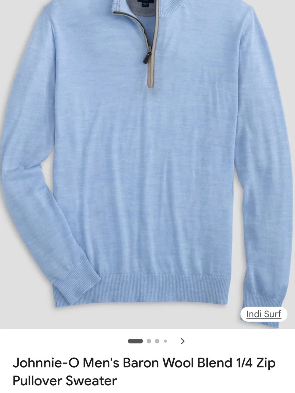 johnnie-O Men's 1/4 Zip Pullover Sweater in Light Blue with Tan Trim